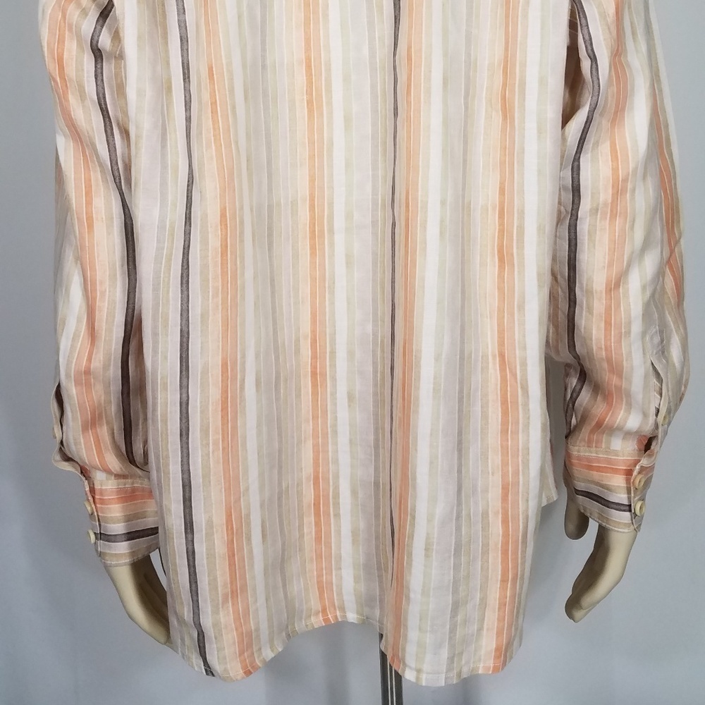white peach tan striped linen button up shirt XL - Picture 6 of 8